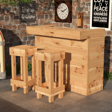 Rustic Wooden Bar & Bar Stools Set - Includes LED's