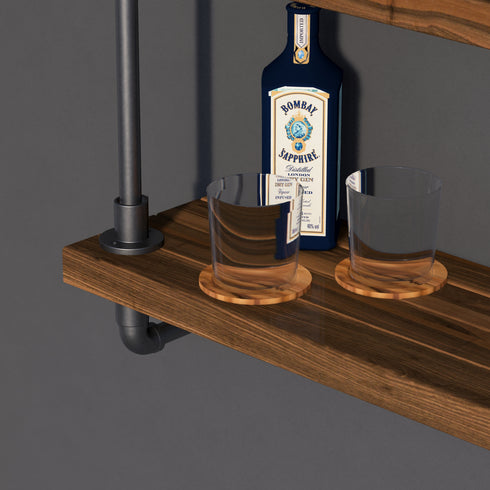 Double Shelf Industrial Home Bar Counter - Dark Oak