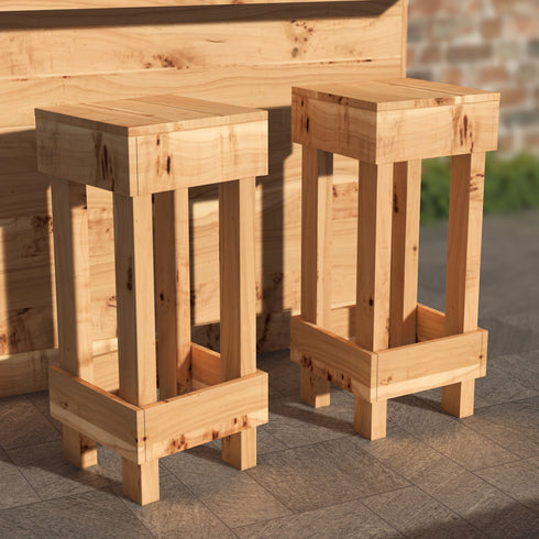 Rustic Wooden Bar & Bar Stools Set - Includes LED's