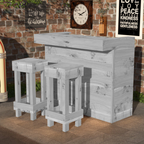 Rustic Wooden Bar & Bar Stools Set - Includes LED's