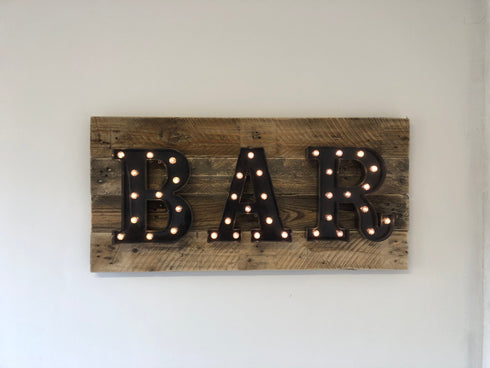 Large Rustic Wooden LED Bar Sign