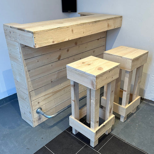 Set of 2 Rustic Wooden Bar Stools