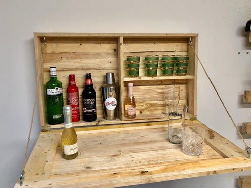 Rustic Wooden Drop Down Bar with Light Up Sign