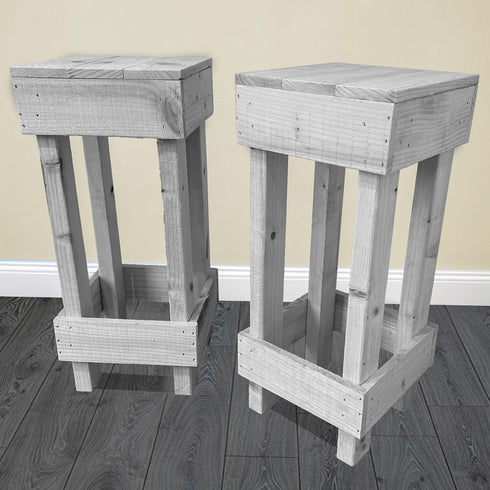 Set of 2 Rustic Wooden Bar Stools