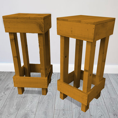 Set of 2 Rustic Wooden Bar Stools