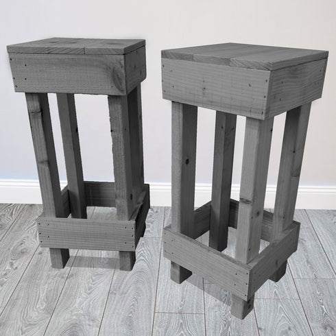 Set of 2 Rustic Wooden Bar Stools